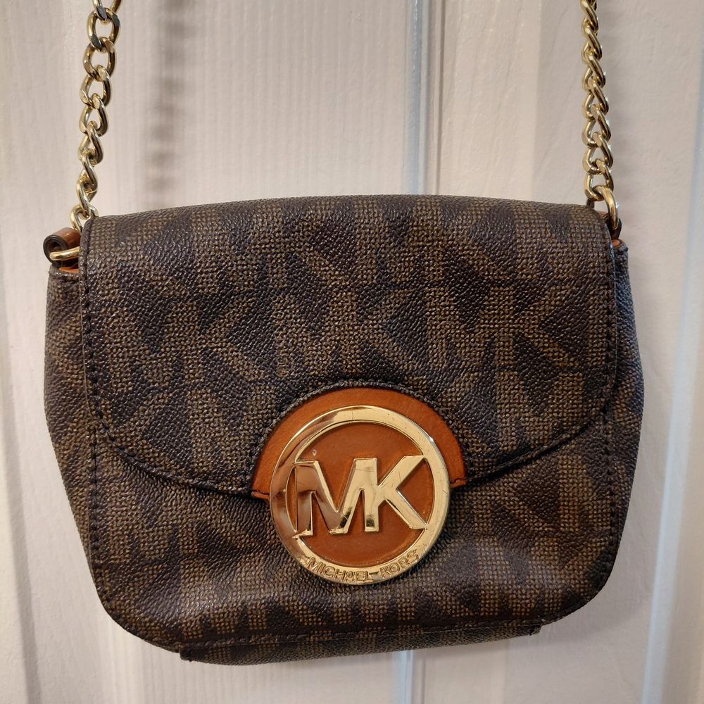 Michael Kors Brown Crossbody Bag with Gold Accents
